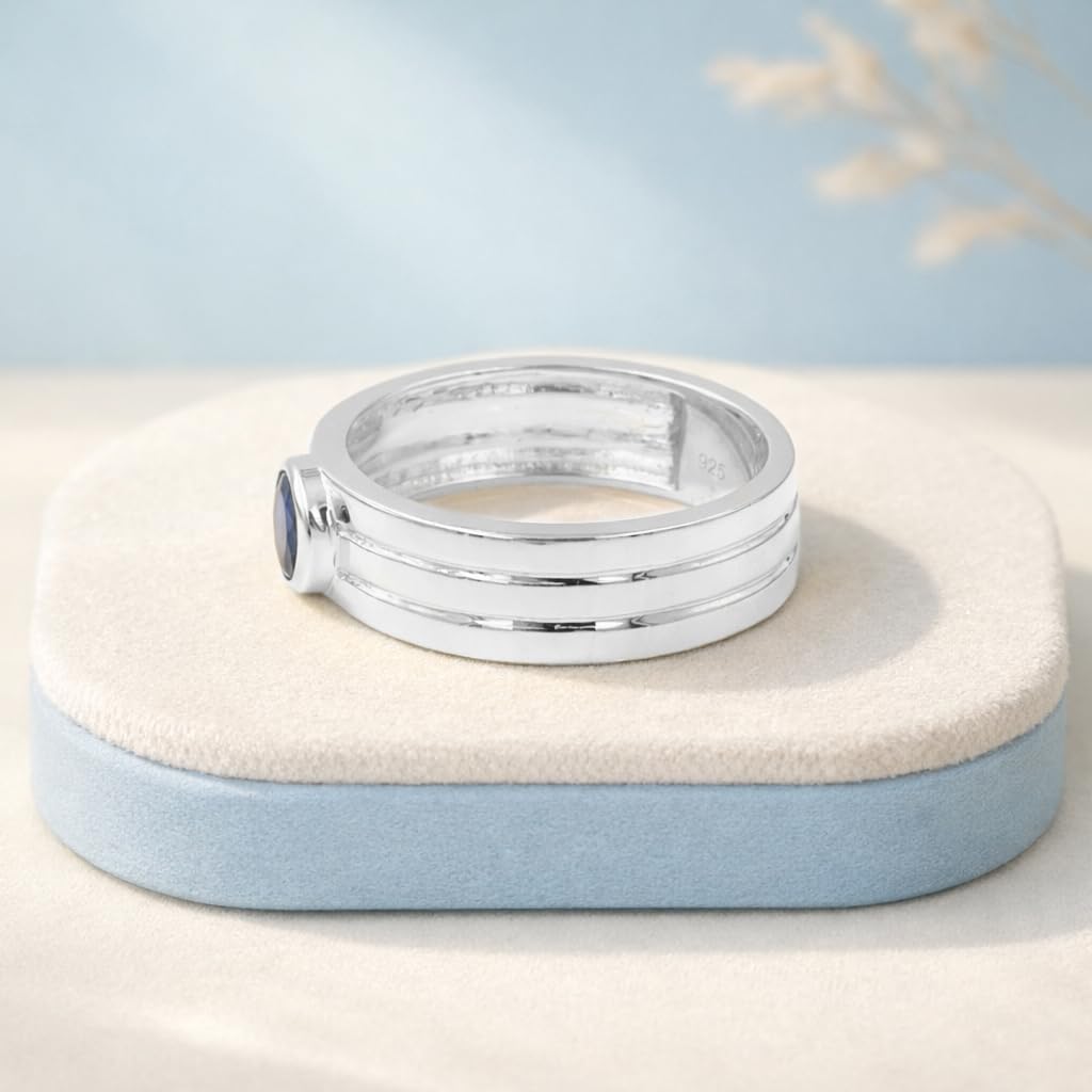 925 Sterling Silver Blue Sapphire Ring – 5mm Round Natural Blue Sapphire Jewelry for Women