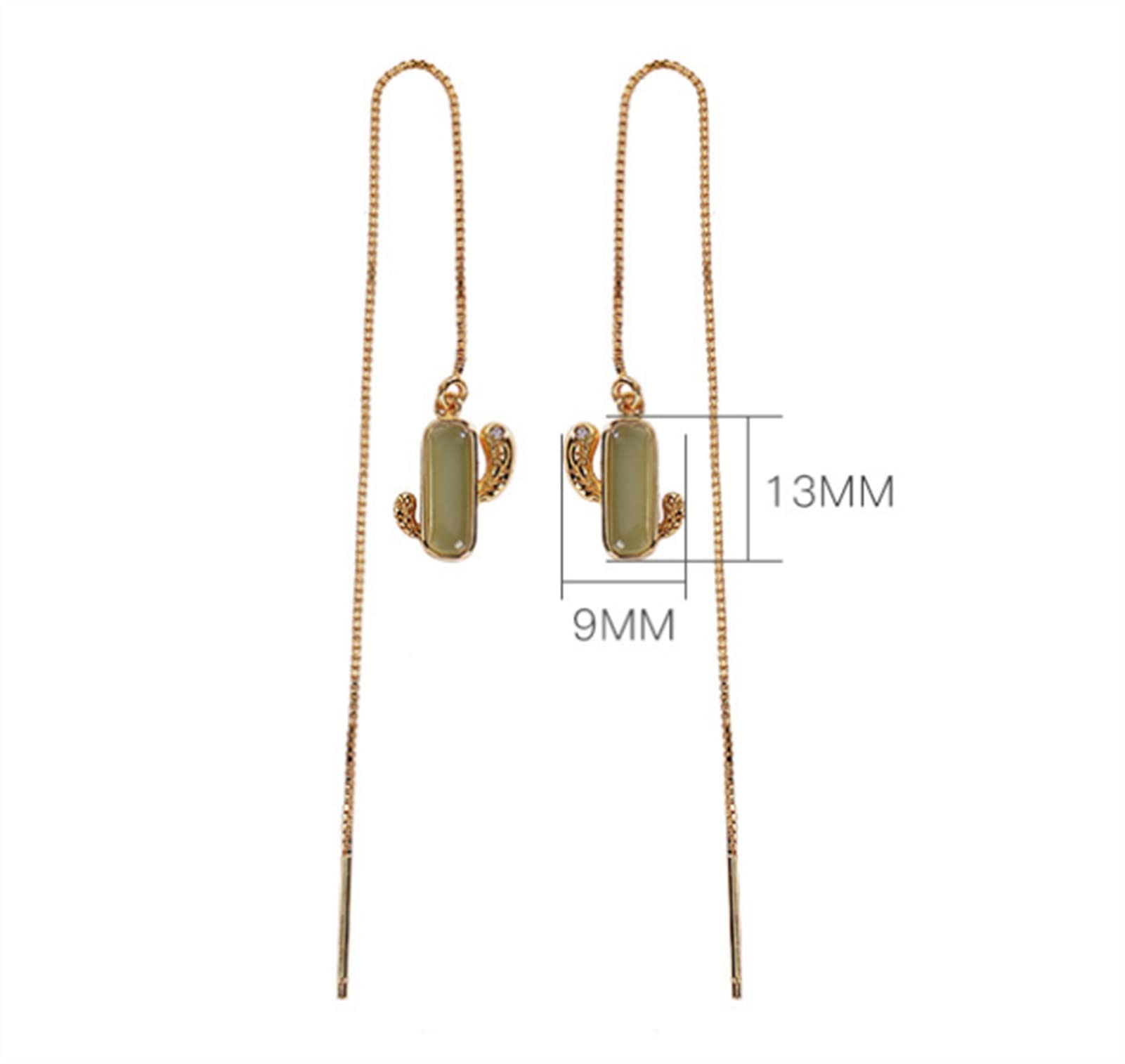 Pendientes de plata S925 con incrustaciones de oro y jade hetiano, pendientes con forma de cactus para mujer, joyería para novia