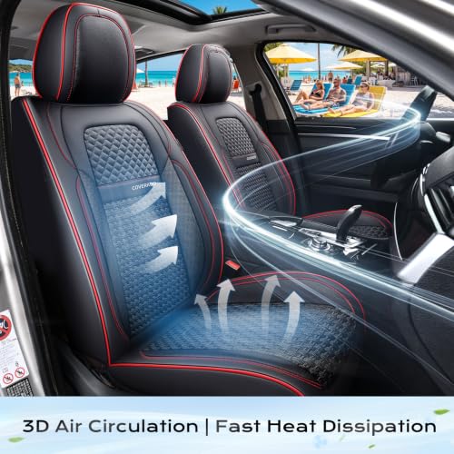 Image of Coverado Full Set Car Seat Covers, Luxury Leather All-Weather Seat Protectors Universal Fit Most Sedan SUV Truck Vehicles