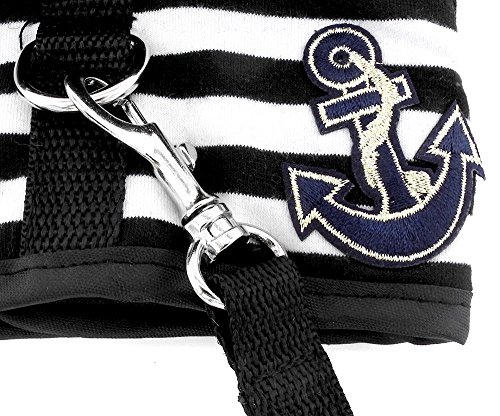 Smalllee_Lucky_Store Soft Mesh Sailor Harness For Cat And Small Dogs, Pet Navy Striped Walking Vest Puppy Padded Harnesses Leash Set Adjustable Black S #TOP6