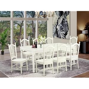 East West Furniture DOVE9-LWH-W Dover 9 Piece Room Furniture Set Includes a Rectangle Wooden Table with Butterfly Leaf and 8 Kitchen Dining Chairs, 42x78 Inch, Linen White East West Furniture DOVE9 LWH W Dover 9 Piece Room Furniture Set Includes a Rectangle Wooden Table with Butterfly Leaf and 8 Kitchen Dining Chairs 42×78 Inch Linen White