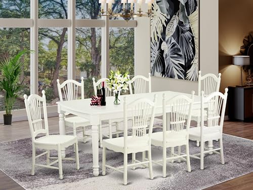 East-West-Furniture-DOVE9-LWH-W-Dover-9-Piece-Room-Furniture-Set-Includes-a-Rectangle-Wooden-Table-with-Butterfly-Leaf-and-8-Kitchen-Dining-Chairs-42×78-Inch-Linen-White East West Furniture DOVE9 LWH W Dover 9 Piece Room Furniture Set Includes a Rectangle Wooden Table with Butterfly Leaf and 8 Kitchen Dining Chairs 42×78 Inch Linen White