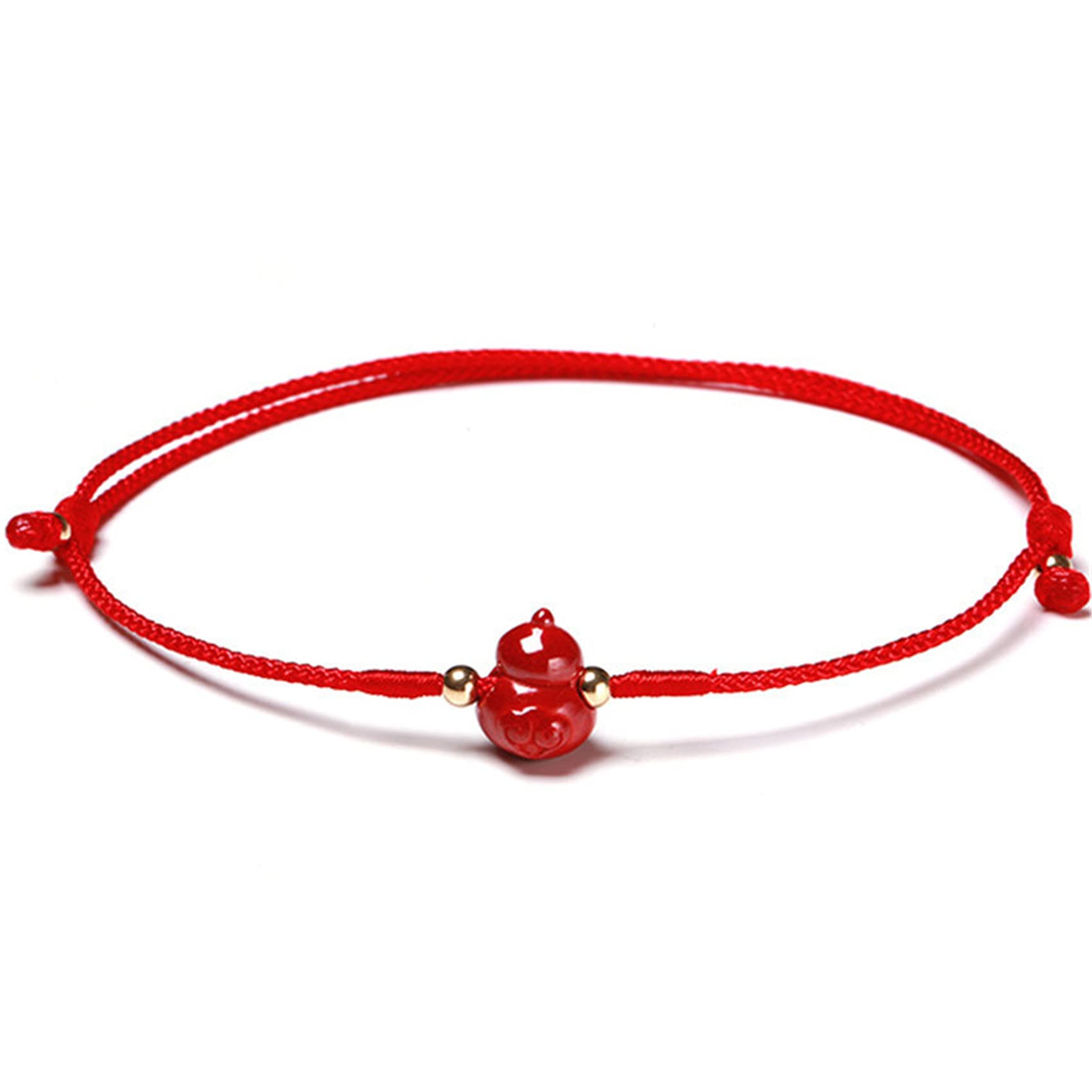 Pulsera de la Suerte, Pulsera Feng Shui, Wealth Wu Lou, Calabaza cinabrio, Hilo Rojo Trenzado, Amuleto Ajustable, talismán para Prosperidad, y el Dinero.