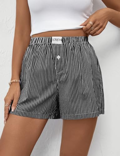 Image of LOMON Womens Boxer Shorts Casual Summer 2026 Pajama Lounge Sleep Pj Gingham Plaid Shorts Y2K Beach Bottoms