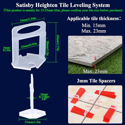 Satisby 3mm Tile Leveling Spacers 400PCS,Heighten Tile Levelling Clips for Tiles with a Thickness of 15-23mm - Image 2