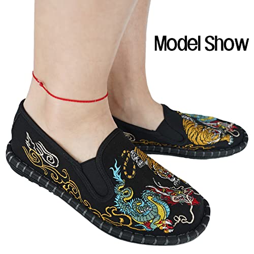Embroidered Tai Chi Kung Fu Shoes, Unisex Canvas Martial Arts Flats, Traditional Chinese Slip-On Sneakers with Non-Slip Sole for Men and Women 12 Styles3