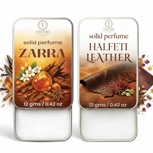 Image of IDITRI EXPORT Solid Perfume |zarra&Halfeti leather Alcohol Free Wax Perfume Balm, Long Lasting | Pocket Tin 12g, Pack Of 2| Non Greasy Smooth Glide, Travel Friendly Unisex Gifts He Or Her