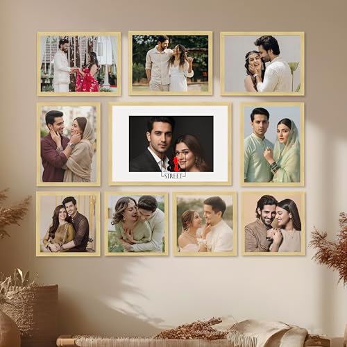 Image of Art Street Photo Frame Set of 10 Beige Wall Decor Collage Display Hanging Family Picture Frames Gallery Collection Decor Items Wall Mount Frames Birthday Anniversary, 8x8, 8x12 and 12x16 In