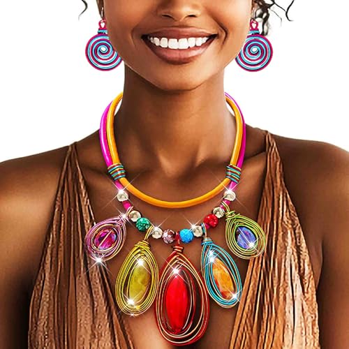 Barode African Statement Choker Necklaces Pride Colorful Chunky Bib Collar Necklace Ethnic Indian Tribal Jewelry Set for Women (A)2
