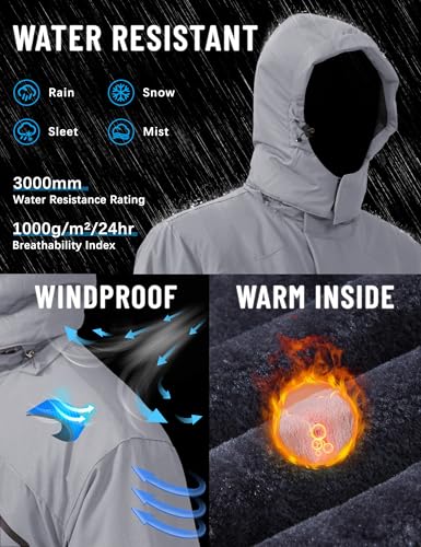 Image of TACVASEN Men's Winter Skiing Jackets Water Resistant Fleece Coats Insulated Thermal Snowboard Jacket Parka Raincoat with Hood