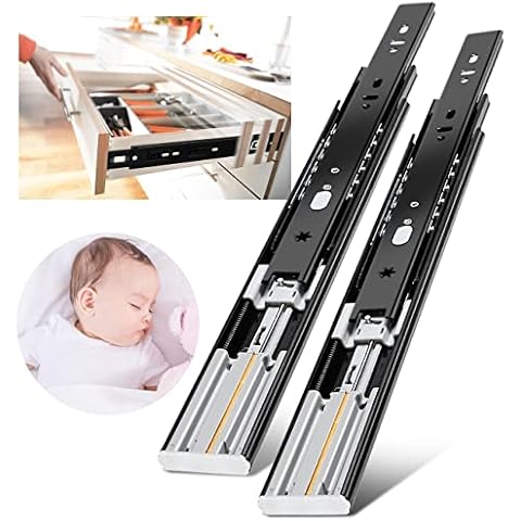 YENUO Soft Close Drawer Runners Slides Full Extension 300 350 400 450 500 550 600mm Side Mount Ball Bearing Metal Black Rails Track Guide Glides Heavy Duty Load 45kg 1 Pair(2-Pack) (16 inch(400mm)) Cover
