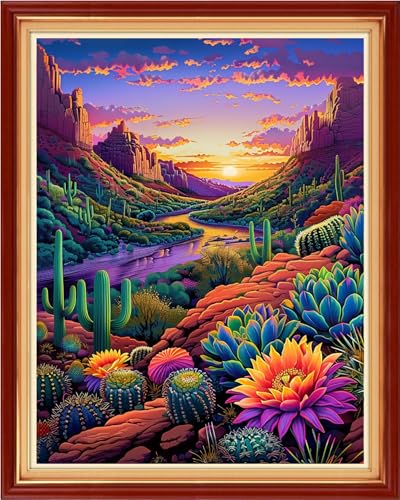 Image of Funchey Stamped Cross Stitch Kits, DIY Cross Stitch Pattern for Adults Beginners Needlepoint Kits Embroidery Kit Arts and Crafts 11CT-Sunrise Scenery 16x20 inchs