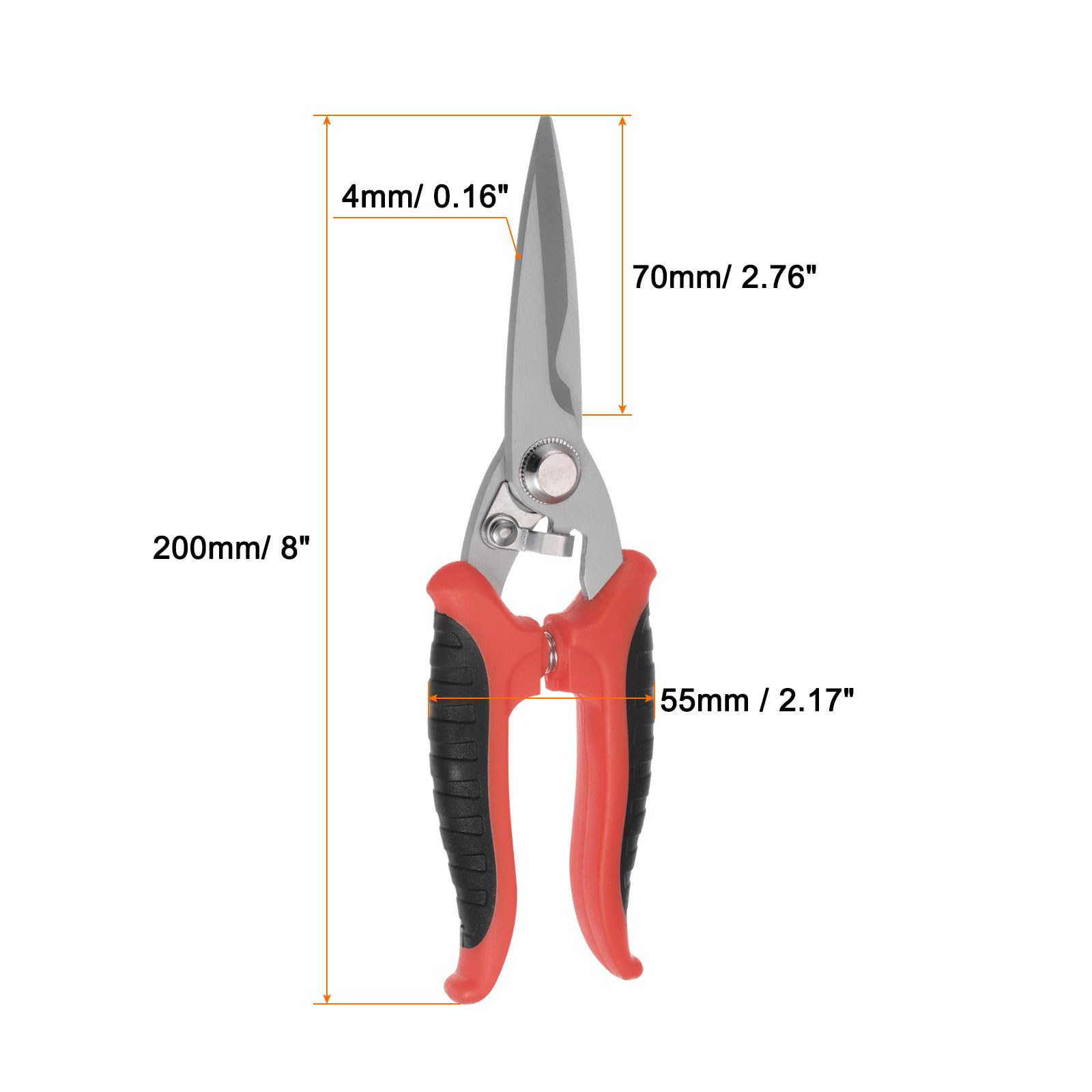 HARFINGTON 2pcs Industrial Scissors 8 Inch Multi-Purpose Shears Stainless Steel Blades with Black Red Handle for Cutting Thin Metal Copper Sheets