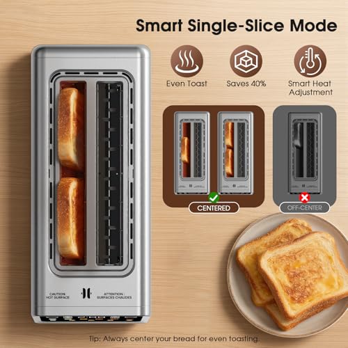 Image of Toaster 4 Slice Long Slot with Digital Touchscreen & 1-Touch Memory for Family | Stainless Steel for Bagels & Artisan Bread | Defrost Reheat & Single-Slice Modes