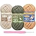 3 Pack Beginners Crochet Yarn - Khaki Off White Military Green for Crocheting Knitting, Easy-to-See Stitches, Chunky Thick Bulky Cotton Soft Yarn (3x50g)