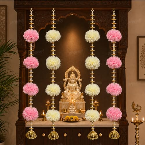 Image of Divyakosh Artificial Flower Hanging for Door, 4 Pieces, 24 Inch Each, Big Export Quality Flowers, Decorative Toran for Main Door, Pooja Room, Mandir & Festive Home Decor