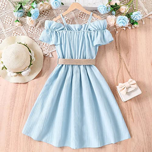 Toddler Wedding Dress Big Girls Sleeveless Solid Strap Belt Dress Summer Dance Party Dresses Size for 7 to 114