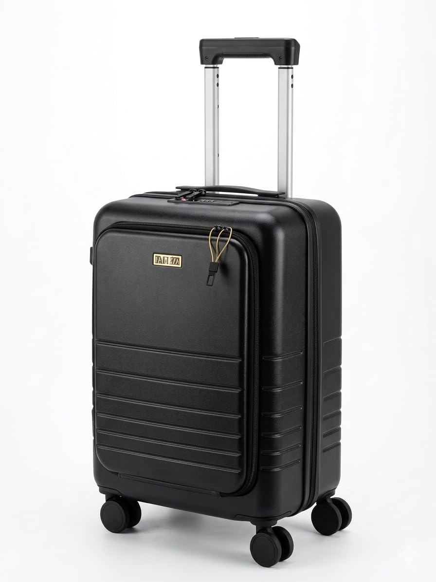 Fagoza Hardside - Equipaje de mano aprobado por aerolíneas de 22 x 14 x 9 pulgadas con bolsillo frontal, puerto de carga USB y portavasos, Negro, 22x14x9, Equipaje de mano abierto frontal rígido PC