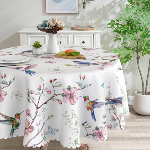 Spring Tablecloth 60x84 Inch Rectangle - Farmhouse Spring Decorations for Home -Water Resistant Washable Bird Floral Table Cloth Rectangle for Party, Kitchen 84" x 60" (Rectangular) Floral B
