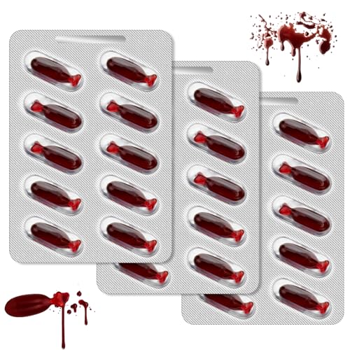 30 Pieces of Fake Blood Pills Vampire Capsules Horror Funny Trick Props Vomit Blood Capsules Suitable for Halloween Fancy Dress Joke Party Trick Favors