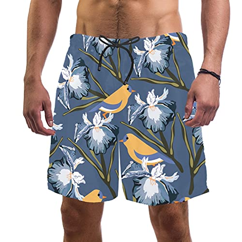 Short de bain pour homme S multicolore avec doublure en maille et motif oiseaux