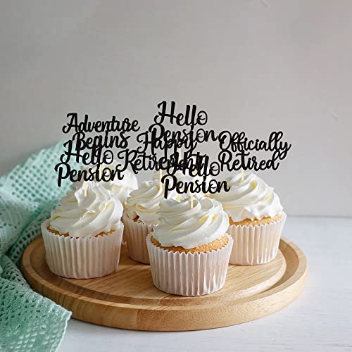 36 Pack Happy Retirement Cupcake Toppers Glitter Officially Retired Hello Pension Adventure Begins Cupcake Picks Retirement Theme Birthday Party Cake Decorations Supplies Black #TOP4