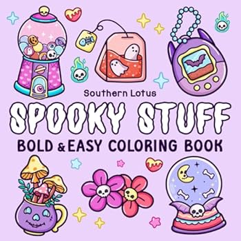 Paperback Spooky Stuff: Coloring Book for Adults and Teens Featuring Cute and Creepy Items and Adorable Characters, Bold and Easy Designs for Relaxation and Stress Relief (Spooky - Cute - Easy Coloring) Book