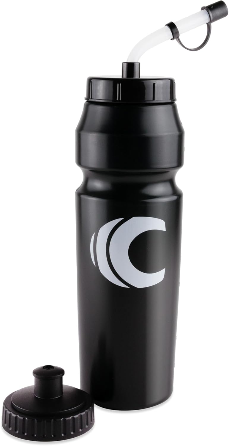 Cannon Sports 1 Liter Sports Water Bottle, BPA-Free, 34 Oz Capacity, Large Mouth, 2 lids (Straw and Squeeze), Great For Helmet Sports Such As Hockey, Lacrosse, Football, Boxing (Black)