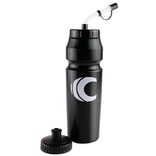Cannon Sports 1 Liter Sports Water Bottle, BPA-Free, 34 Oz Capacity, Large Mouth, 2 lids (Straw and Squeeze), Great For Helmet Sports Such As Hockey, Lacrosse, Football, Boxing (Black)