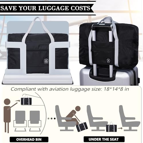 Travel Bag 12 PCS Carry on Luggage Foldable Duffel Bag Sports Gym Bag Weekender Overnight Bag Water Resistant Nylon Travel Duffel for Men Women (Black 12 PCS)4