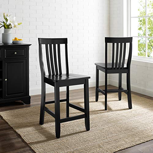 Crosley Furniture School House Wood Slat Back Taburetes de Barra Altura de Mostrador Set de 2, Negro, 24 pulgadas miniatura 2