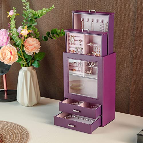 Kendal Jewelry Boxes For Girls Women, Stand Layer Display Jewelry Organizer Box, Jewelry Storage Case For Necklace, Earring, Ring, Ideal Jewelry Box As Gift For Women's Day(Purple) #TOP6