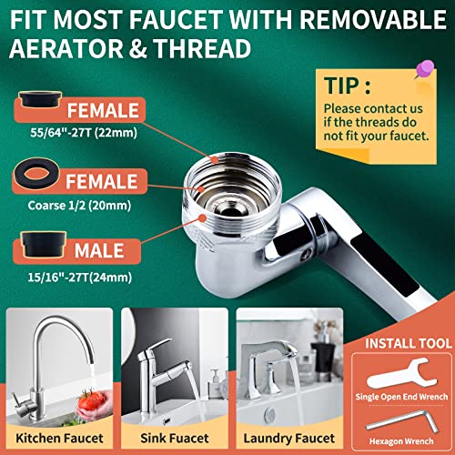 1080° Swivel Faucet-Extender Universal Sink-Water-Aerator - 2 Mode Splash Filter Extension, Kitchen Bathroom 360° Angle Rotatable Spray Attachment, Multifunctional Robotic Arm -Washing Eye/Hair/Face #TOP4