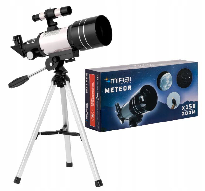 TELESKOP EDUKACYJNY MIRAI OPTICS METEOR F30070M z adapterem do smartfona | Zestaw z filtrami słonecznym i księżycowym | Powiększenie do x150 (Meteor)