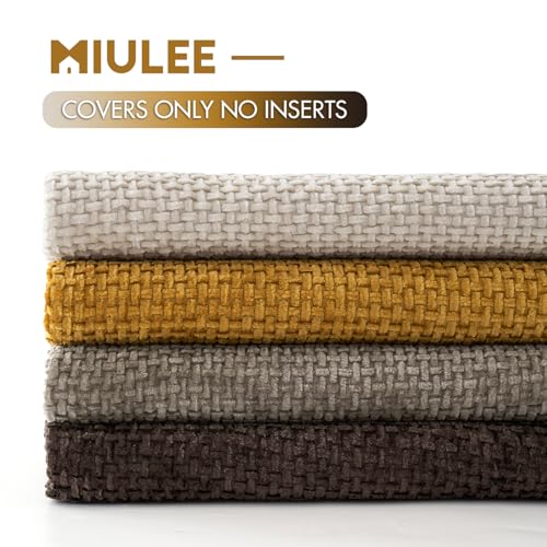 Image of MIULEE Pack of 4 Couch Throw Pillow Covers 18x18 Inch Neutral Gold /Brown Soft Decorative Chenille Pillow Covers Farmhouse Accent Cushion Covers for Boho Home Decor Sofa Bedroom Living Room