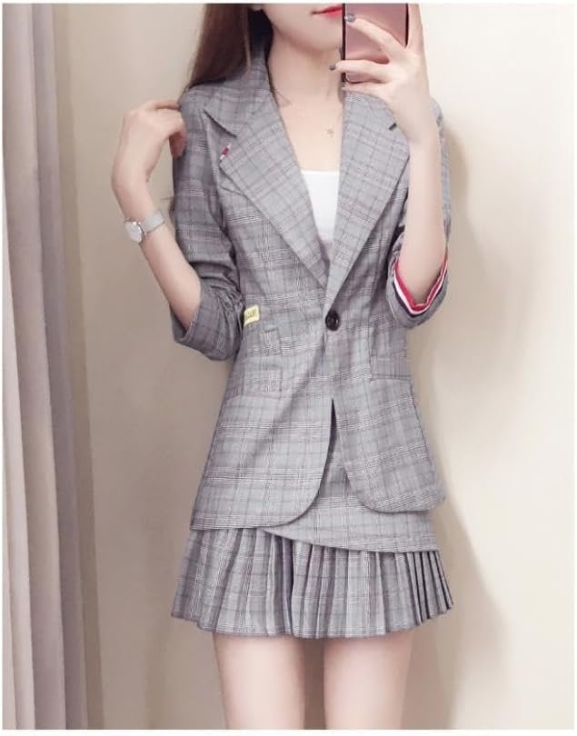 セットアップ レディース ワンピース カジュアル スーツ 2点セット ハイウエスト スカート テーラード 長袖 上下セット チェック
