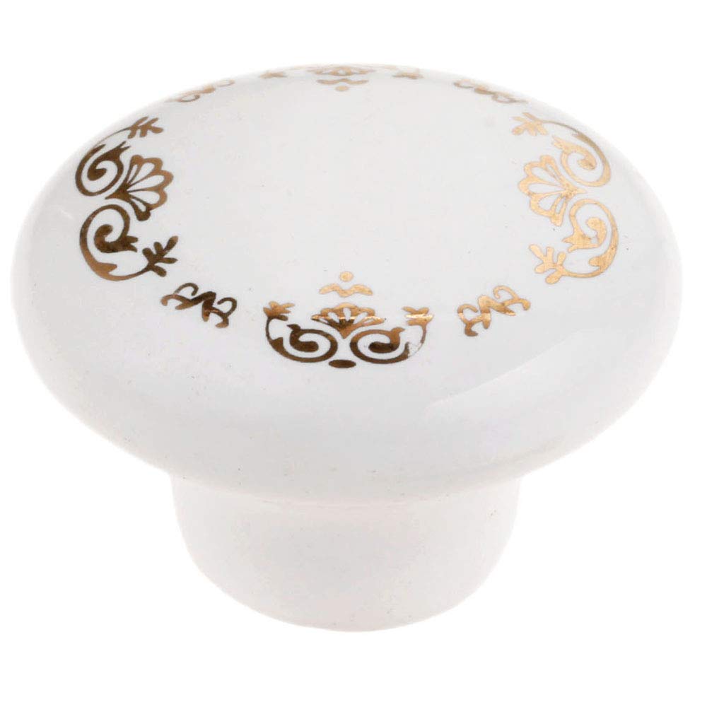 JYABSLNAJ 2pcs Handmade Hand-Painted Ceramic Door Knob Handle Pull- Decor Pull Knobs for Cupboard/Cabinet/Wardrobe/Drawer/Bathroom(Golden Flower)