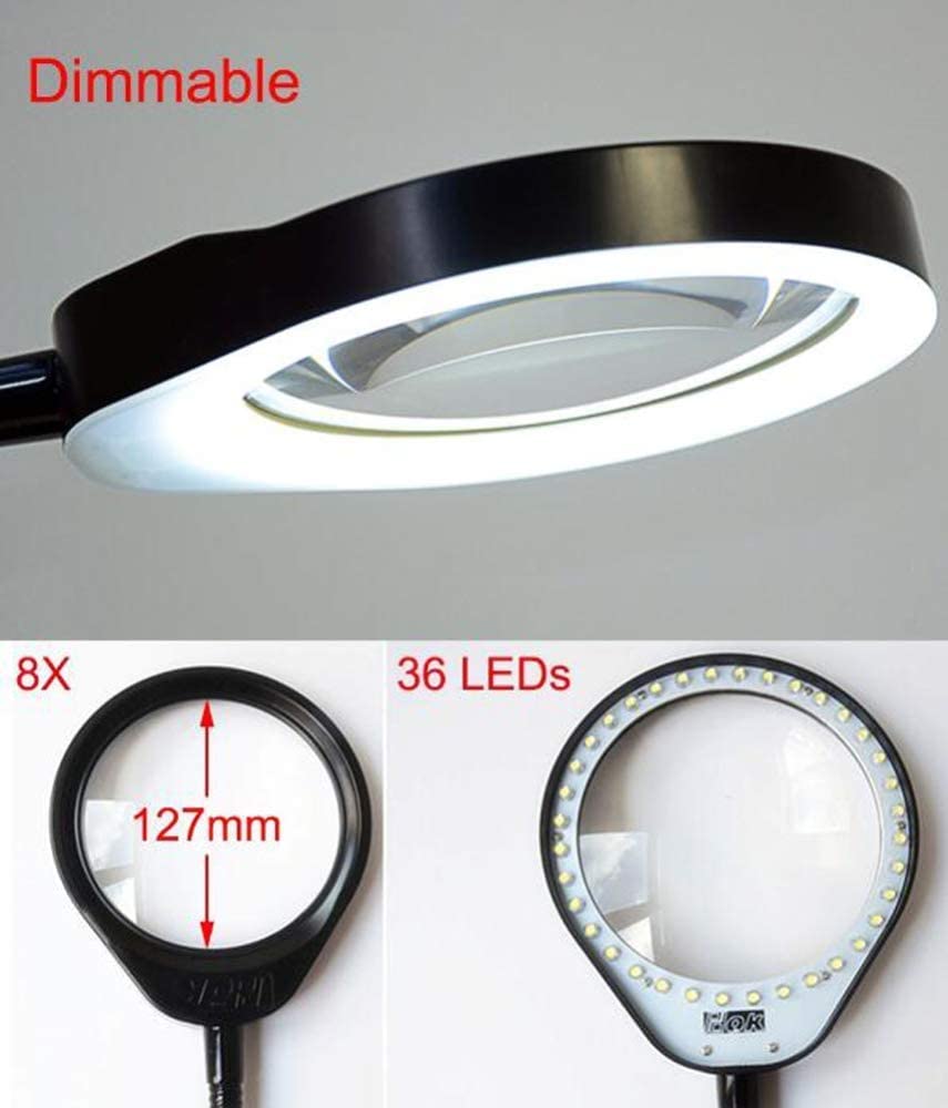 8X 127 MM LED Leuchtlupe Metallschlauch Lupe Schreibtisch Tisch Leselampe Licht mit Klemme, Interesting