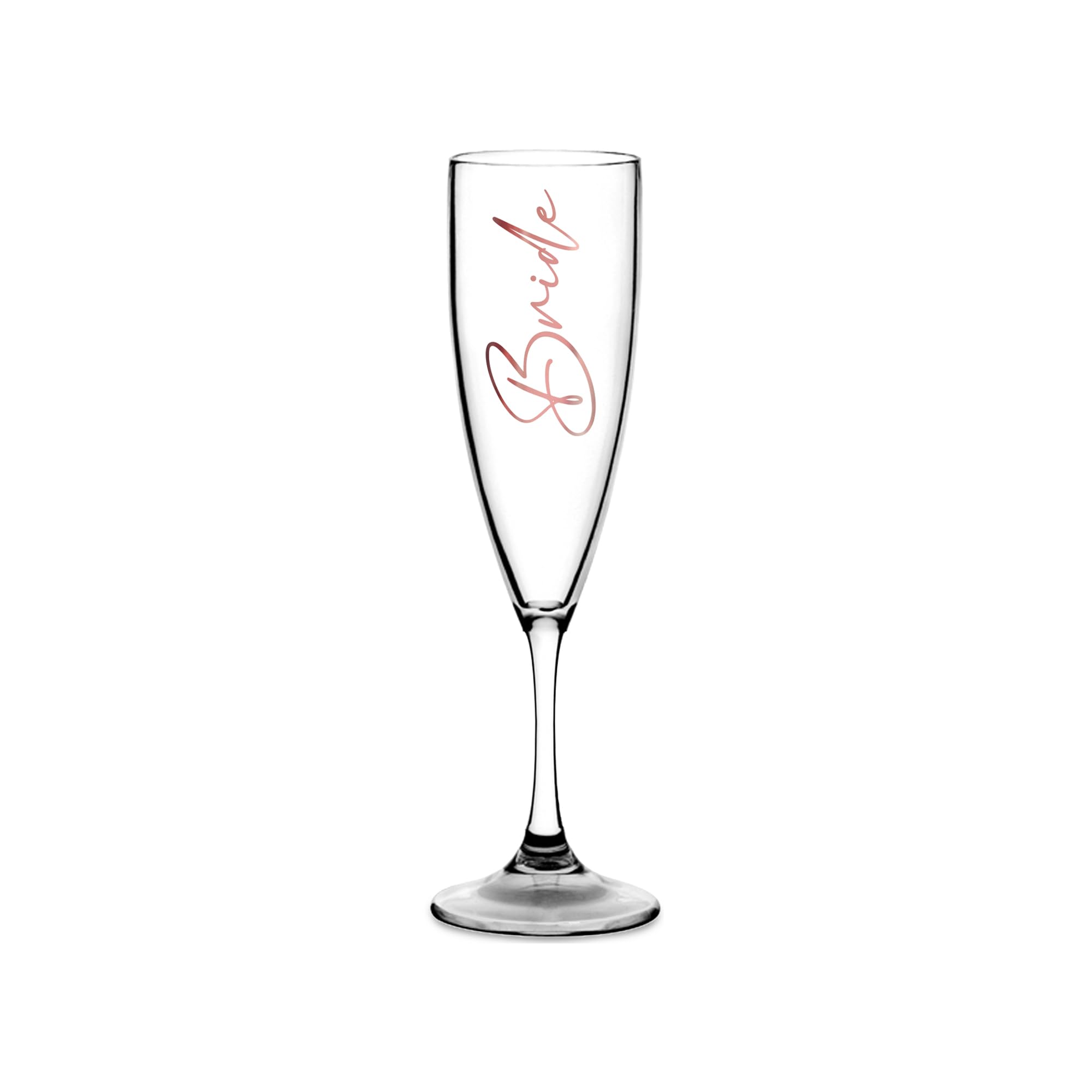 Print Maniacs Champagne Premium Clear Flute Glass Bride Groom Mr Mrs Wedding Maid Honour Wine Cocktail Prosecco Celebrations Gift (Rose Gold, Bride)