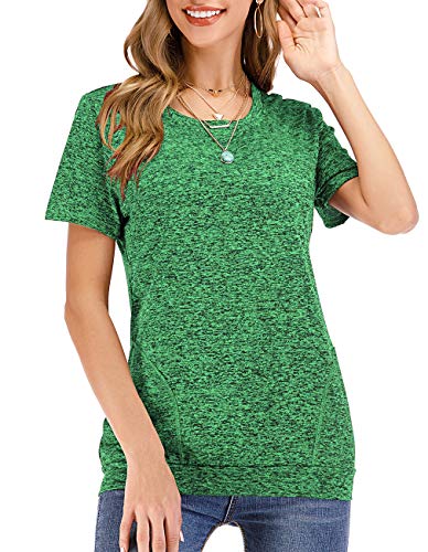 Defal Womens Summer Short Sleeve Round Neck Quick Dry Cool Tunic Tops Loose Gym Workout T-Shirt With Pockets  thumb #3