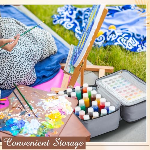Image of Abbylike Acrylic Paint Organizer Case for up to 56 Bottles (2 Oz) Double Layer Art Supply Storage Bag Alcohol Ink Storage Paint Carry Case with Foam Insert and Inner Pocket(Gray)