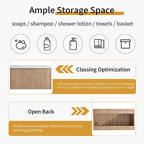 Artchirly 36 Inch Bathroom Vanity With Sink, Modern Wall Mount Floating Bathroom Vanity Set, Brown Vanity, Ceramic Sink And Soft Close Door #TOP6