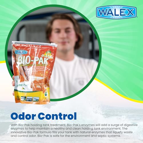 Walex Bio-Pak Black Holding Tank Deodorizer & Waste Digester Drop-Ins - Advanced Enzyme Formula for Rapid Breakdown of Waste & Paper, Removes Odors & Cleans Tank; Tropical Breeze, 10-Pack