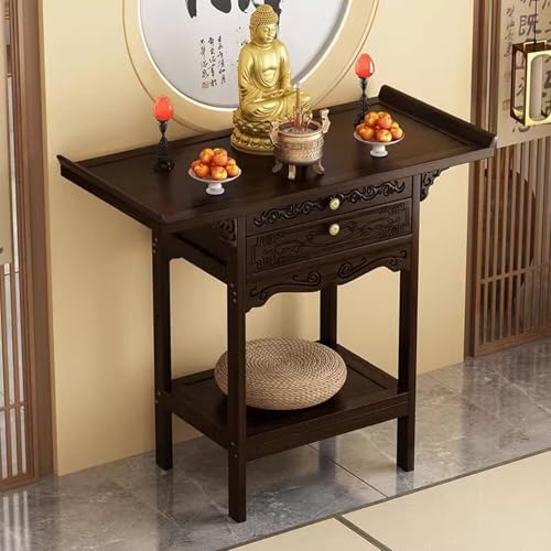 GUQASDV 2 Tier Shrine Altar Table, Meditation Table with Drawer, Personal Shrine Stand, Personal Shrine Stand,Altar Cabinet, Chinese Buddha Niche Offering Tables(66x40cm/26x15.7in)