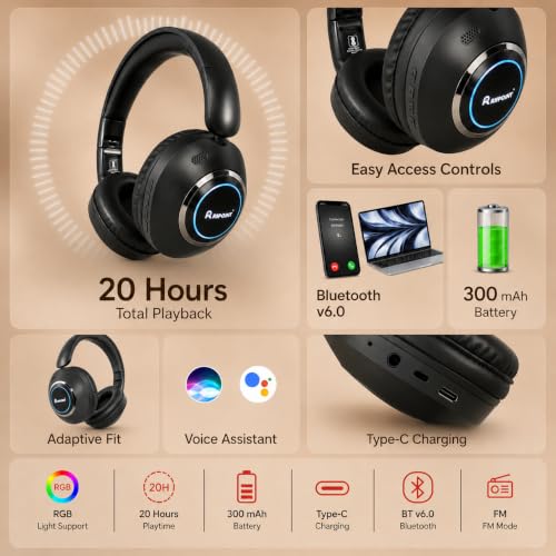 Image of RASSFOAT X7 RGB Wireless Headphones - Powerful Sound, 30H Playtime & Stunning 7-Color RGB Lights. Foldable, Comfortable, and Perfect for Music, Gaming, Movies & Calls-Anywhere, Anytime.