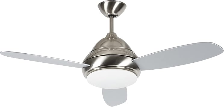 Luminance Dulcet LED Ceiling Fan with Wall Control | 44 Inch Modern Fixture with Dimmable Lighting, 3 Blades, and Downrod Mount for Overhead Hanging, Stainless Steel