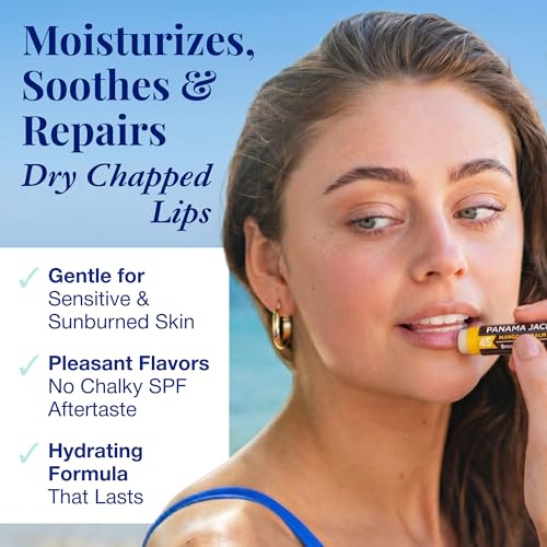 Image of Panama Jack Sunscreen Lip Balm SPF 45 Broad Spectrum, Non-Waxy, 5 Pack | Moisturizing, UVA-UVB Water Resistant Sticks, Smooth Hydrating Formula Prevents & Soothes Sensitive, Dry, & Chapped Lips