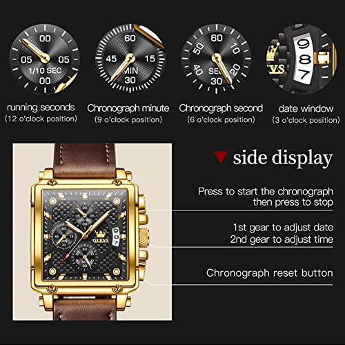 Image of OLEVS Watches for Men Quartz Chronograph Leather Fashion Dress Watch Date Waterproof Luminous Casual Square Business Wrist Watches