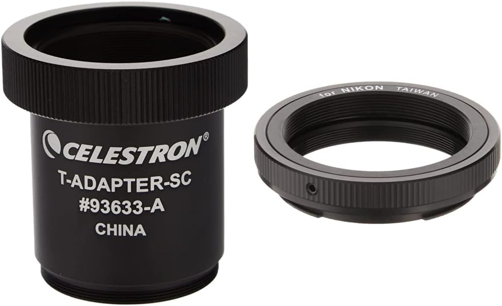 Celestron T-Adapter with SCT 5, 6, 8 with 9.25, 11, 14, Black (93633-A) & 93402 T-Ring for Nikon Camera Attachment