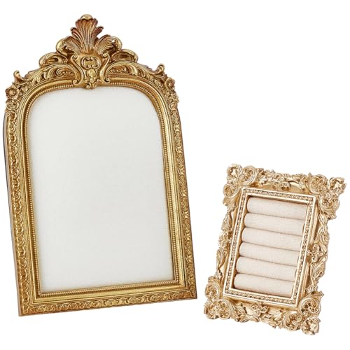 SOFPLATE 2 présentoir à Bijoux Vintage en Velours Style Rétro Baroque avec Fond Recouvert de Résine TPR Accessoire Photo Élégant Plateau de Rangement pour Boucles d'oreilles Colliers et Bagues.